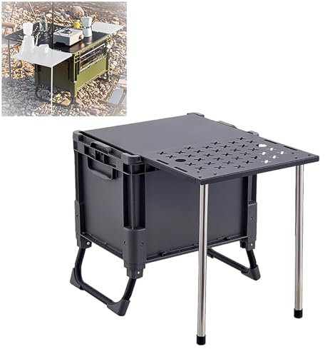Camping Table with Storage of 25 L or 60 L Portable Camp Kitchen Box Camping Cooking Camp Table Foldable for 2~4 Peoples Picnic BBQ Beach (Color:Grå,Size:Small)