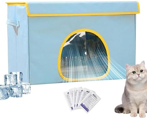Cat Air Conditioner House - Foldable Cat Cooling House,Air Conditioning 6 Ice Packs Indoor Outdoor Dog Houses Ventilate & Easy Clean And Assemble