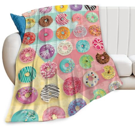 Donut-Decke, Dekor, Geschenke für Donut-Liebhaber, Flanell-Fleece, flauschig, Schokolade, Donut-Überwurf, Decke, weich, warm, gemütlich, Plüschdecke für Bett, Couch, Wohnzimmer, gefüllte Dekoration