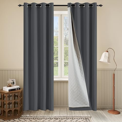 OYRING Vorhänge mit Geräuschunterdrückung, schalldicht, 3-in-1-Ösenvorhänge, vollständig verdunkelnde Vorhänge für Schlafzimmer, Wohnzimmer, 1 Paneel (Grau, 127 x 244 cm)