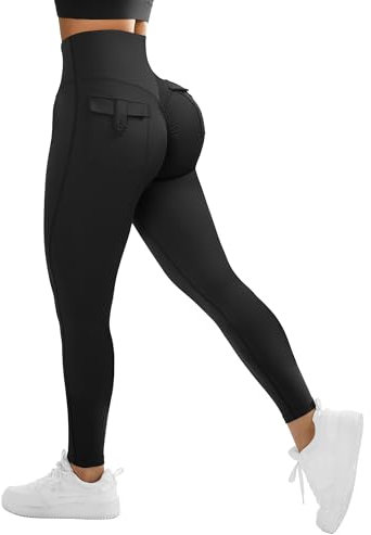 DOULAFASS Cargo Sportleggins Damen Lang Scrunch Leggings mit Taschen High Waist Blickdichte Gym Leggings