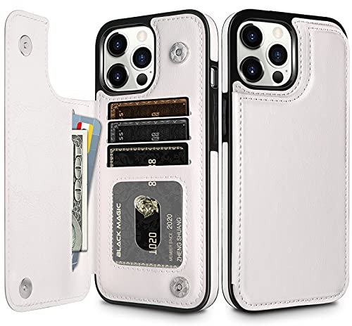Coolden Handyhülle für iPhone 15 Pro Max Hülle Premium Klappbar Leder Hülle mit Kartenfach Ständer Magnetische Flip Case Brieftasche Dauerhaft Stoßfest Schutzhülle Cover für iPhone 15 Pro Max Weiß