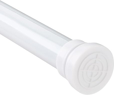 White Shower Curtain Pole No Drill, Shower Rail Extendable 76-132cm, Suitable for Bathroom, Cloakroom, Balcony（Diameter 25mm）