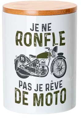 Fabulous Ceramic Jar With Lid Bamboo - I Don't Snoring I Dream Of Motorcycle Large Cylinders Cafe Racer - 740ml (25oz) - Pot