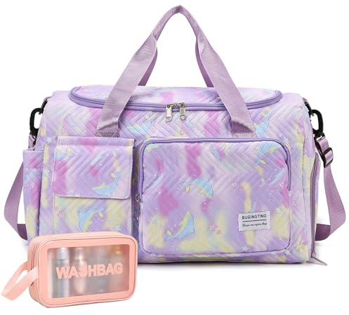 BEULPTN Small Gym Bag for Women, Travel Duffle Bag Carry On Weekender Bag with Shoe Compartment, Dolphin Purple