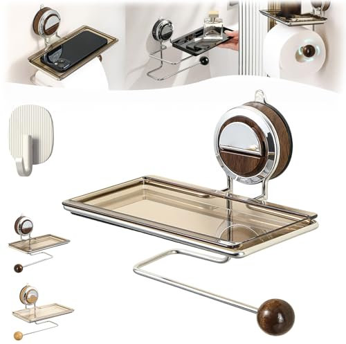 Snrtevu Raidley Stickstrong Suction Toilet Paper Holder – No Drilling, Holds Strong And Steady, 2025 New Toilet Roll Holder Suctionm, Suction Cup Toilet Roll Holder With Shelf (STYLE-1,1PC)