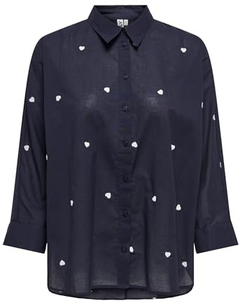 ONLY Damen Onlnew Lina Grace Ls Emb Shirt Noos WVN Knopfverschluss Box Fit Hemd Mit Langen Ärmeln, Night Sky, XL