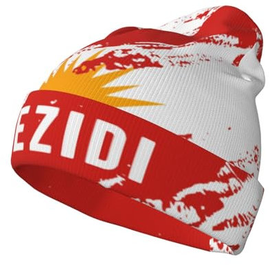 FAGIUCHI Yezidi Font Strickmütze mit 3 Flaggen, Slouchy Beanie, Volldruck, Mütze, Totenkopf-Wintermütze, Schwarz