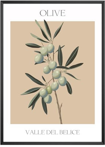 MJ-GRAPHICS® Poster Olive Bilder Früchte Poster Kunstdruck Küche Bild Olive A2 Küchenbilder Wohnzimmer Poster Wandbilder Wohnzimmer Bauernhof Gartendekoration Küche Esszimmer - ohne Rahmen