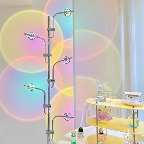 RGB Halo Projector Floor Lamp - 4000K LED with Replaceable Color Filters - Light and Shadow Mood Light - Five Head Ambient Decor Lighting for Bedroom, Living Room - Chrome
