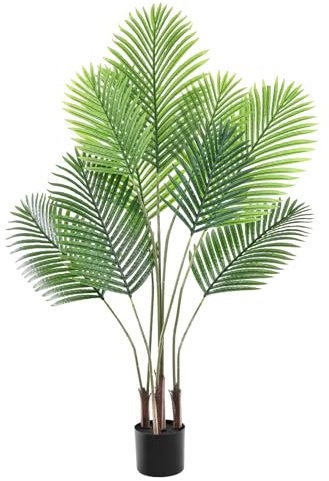 Planta artificial artificial de palmeras de 150 cm, plantas artificiales grandes con 12 hojas, palmera artificial de areca en maceta de plástico, para interior y exterior, casa, oficina, jardín,