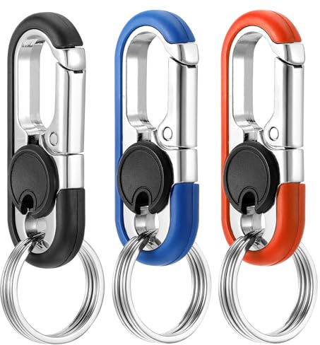 Lot de 3 porte-clés mousquetons en acier inoxydable de qualité supérieure avec 12 porte-clés, parfaits pour les hommes et les femmes, pour une utilisation comme clé de voiture