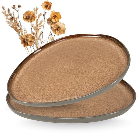 Moritz & Moritz ORGANIC Servierteller Set - 2x Große Teller aus hochwertigem Steinzeug, Modern & Zeitlos, Mikrowellen- & Spülmaschinengeeignet - Perfekt für Salate, Grillfleisch, Snacks & mehr