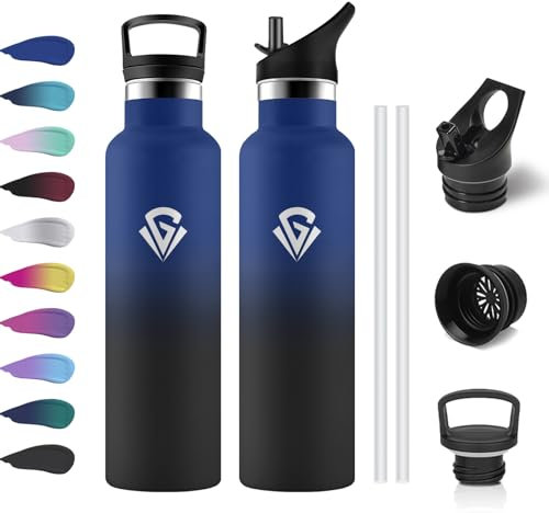 Botella Agua 750ml, Botella Termica con Doble Pared Aislante, sin BPA, Garrafa Agua Acero Inoxidable, Botella Gimnasio Ideal para Adultos, Escuela, Oficina, Viajes, Senderismo, Yoga, Running, Fitness
