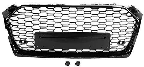 BAFOVY Mesh Kühlergrill Mesh Grill Schwarzer RS5-Stil für S5 B9 2017-2019 mit Abnehmbarem Nummernschild Rahmen Erweitertes ABS-Material Effizienter Kühlschutz