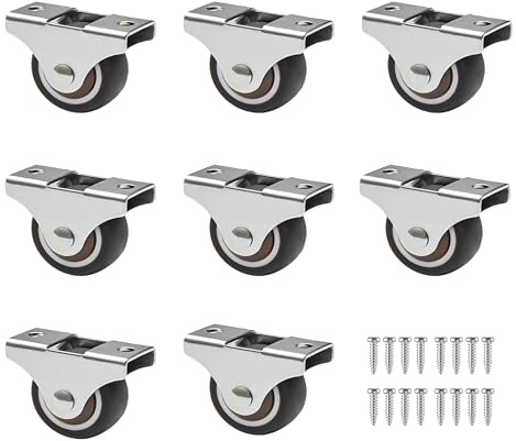 Kozuoan Möbelrollen Klein TPE-Gummi Metalloberteil, 8 Stück (25mm) | Kugelgelagert, Leise, Niedrigprofil, Für Schränke & Betten, Rollcontainer geeignet