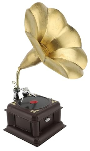 Acouto Plattenspieler Retro Vintage Vintage Phonograph Modell, Retro-Grammophon aus Eisenmaterial, Einzigartiges Dekor für Zuhause und Party (Bronze)
