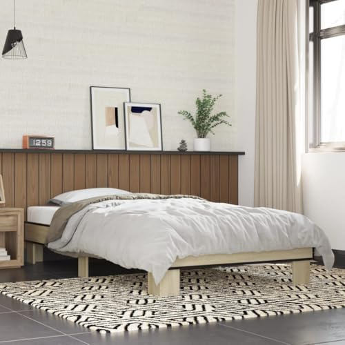 kithwjll Sonoma-Eiche Bettgestell 75x190 cm, Robustes Holzwerkstoff und Metall Bett, Stabiler Bettrahmen für erholsamen Schlaf, Einzelbett ohne Matratze