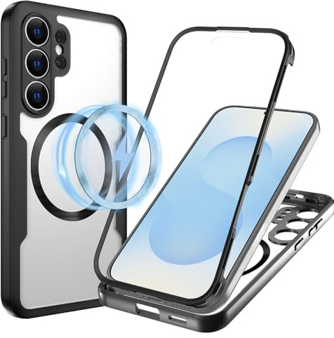 WeiCase Hülle für Samsung S26 Ultra, Kompatibel mit Mag-Safe, 360 Grad Rundumschutz Handyhülle mit Integriertem Displayschutz Stoßfest Ultradünn Transparent Silikon Schutzhülle, Schwarz