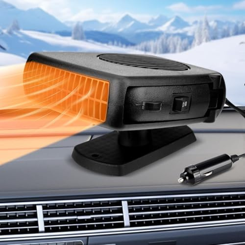 xinrongda 12V Portable Car Heater, Rechargeable Heater For Auto, Anti-Fog and Defroster Auto Windscreen Fan, 2 in 1 Fast Heating/Cooling Automobile Heating Demister Vehicle Fan Suitable for All Car