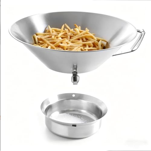 Asixxsix Colador de Aceite para Papas Fritas, Recipiente Escurridor de 2 Piezas con Bandeja Colectora, Embudos de Cocina de Grado Alimenticio, Acero Inoxidable 304, para Freír