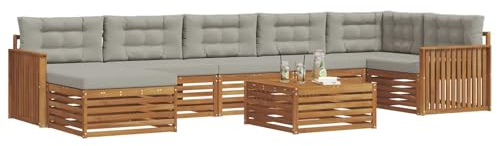 vidaXL Sofagarnituren 8 pcs Natürlich und Hellgrau Massivholz Akazie, Garten Ecksofa Set, modernes Outdoor-Möbel, strapazierfähig, zum Chillen am Pool, für die Terrasse