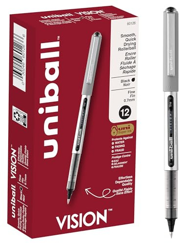 uni-ball(R) Vision(TM) Rollerball Pens, 0.7 mm, Fine Point, Gray Barrel, Black Ink, Pack Of 12, 60126