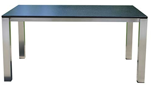 VEIKIN DESIGN Gartentisch Rio 140 x 80 cm | Edelstahl mit Granit schwarz | Naturstein Nero Assoluto gebürstet | Terrassentisch, Esstisch | Premium Qualität Made in Germany - 100% Handarbeit