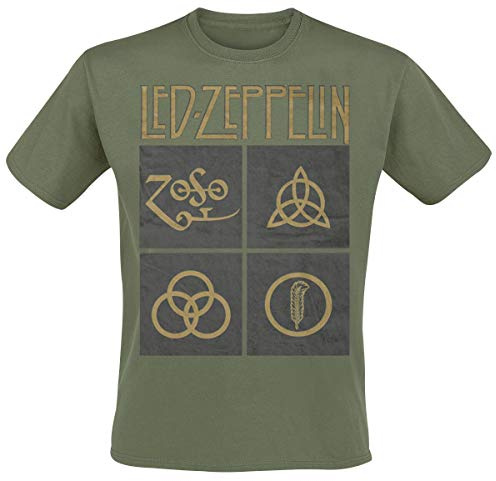 Led Zeppelin Green Symbols Men T-Shirt Olive, Regular