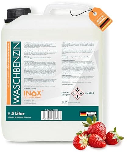 INOX® IX 200 Waschbenzin 5L | Hochwirksames Reinigungsbenzin für Flecken, Fett & Öl | Lösungsmittel für Textilien, Kunststoff & Oberflächen | Vielseitiger Benzin Reiniger für Haushalt & Werkstatt