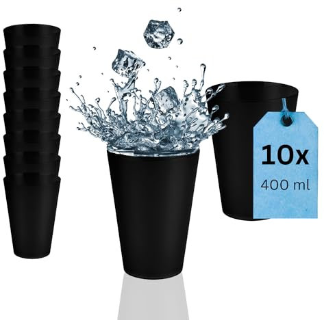 S&S-Shop - Lot de 10 gobelets en plastique - Réutilisables - 0,4 l - Noirs - Pour les fêtes