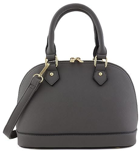 Saffiano Classic Dome Umhängetasche mit Reißverschluss, dunkelgrau, Einheitsgröße