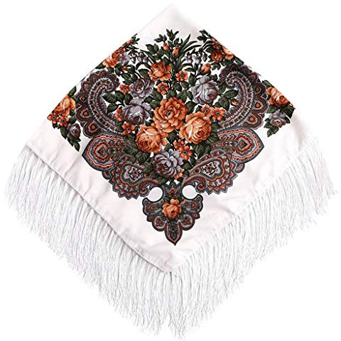 Lazzboy Frauen Lady Folk-Custom Print Quaste Square Schal Wrap Travel (B)