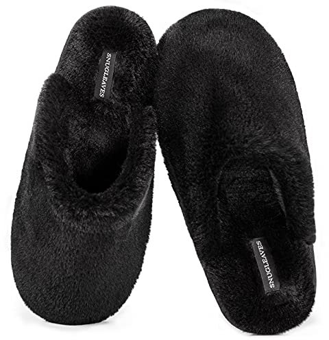 Snug Leaves Damen Flauschige Hausschuhe mit Kunstfell und Memory Foam, Sexy und Klassische Pantoffeln Schwarz,36/37 EU