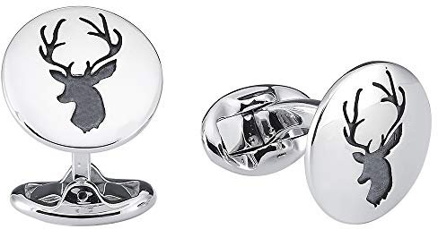Vinani Design Manschettenknöpfe Hirsch Symbol rund geschwärzt glänzend 925 Sterling Silber Herren Anzug Hemd 2MAH