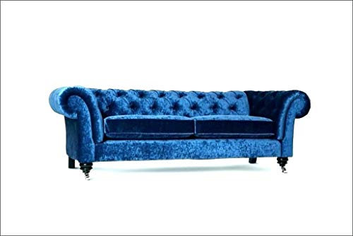JVmoebel Chesterfield Samt Sofa 3 Sitzer Designer Blau Couchen Couch Stoff Polster Textil