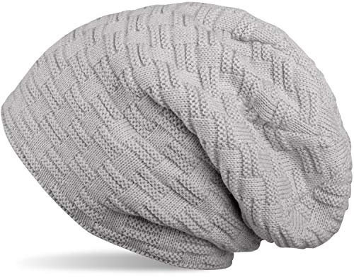 styleBREAKER warme Feinstrick Beanie Mütze mit Flecht Muster und sehr weichem Fleece Innenfutter, Unisex 04024058, Farbe:Hellgrau