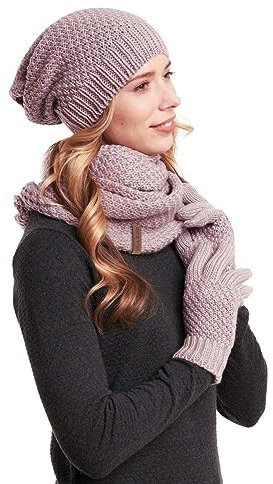Hilltop Winter Kombi Set aus Winter Schal, passender Strickmütze und Handschuhe, 3-tlg., Farbe:Mauve