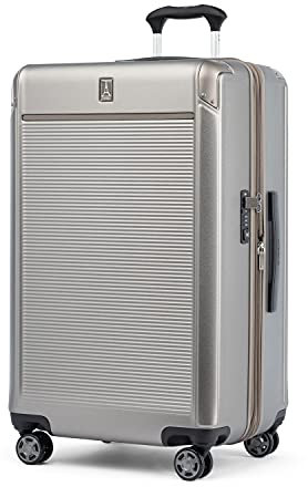 Travelpro Platinum Elite Hardside Expandable Checked Suitcase, 8 Wheel Spinner, TSA Lock, Hard Shell Polycarbonate Suitcase, Metallic Sand, Checked Large 77x46x35 cm