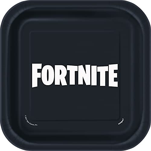 Unique Party Assiettes en Carton Carrées Écologiques-18 cm-Fête à thème Fortnite-Paquet de 8, 24714EU, Multicolour