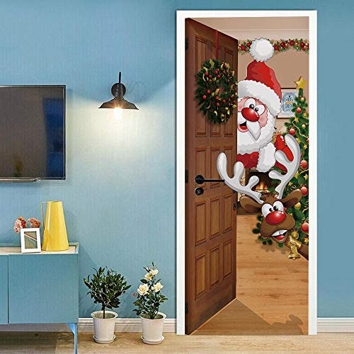 Türtapete selbstklebend Weihnachten TürPoster 3D Bewirken Fototapete Türfolie Poster Tapete Abnehmbar Wandtapete für Wohnzimmer Küche Schlafzimmer 77x200cm