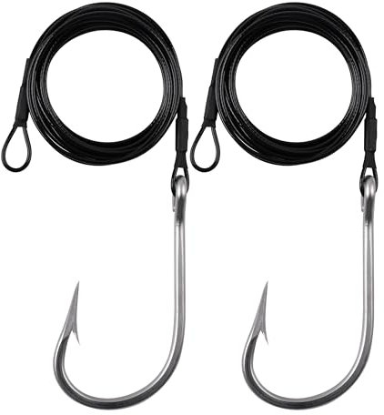 Fishing Shark Rig Big Game Edelstahl Angelhaken mit 181,4 kg Nylon beschichtetes Kabel Vorfach Takelage Surf Shark Angeln Rigs für Hai Thunfisch Salzwasser Angeln