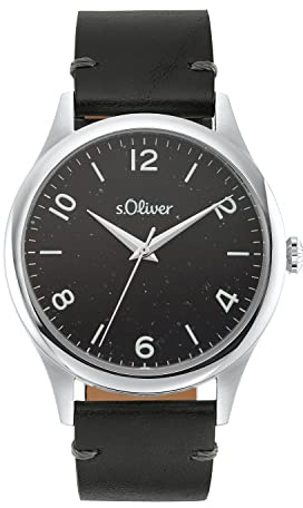 s.Oliver Armbanduhr Herren Quarzuhr Analog, mit Leder Armband, 5 bar Wasserdicht, Kommt in Uhren Geschenk Box