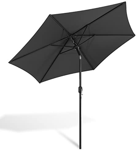 Lospitch Sonnenschirm 270cm, Aluminium Gartenschirm UV-Schutz, Sonnenschirm Balkon schmutzabweisend, Terrassenschirm für Garten Schwimmbad Sandstrand, ohne Ständer (Grau)…