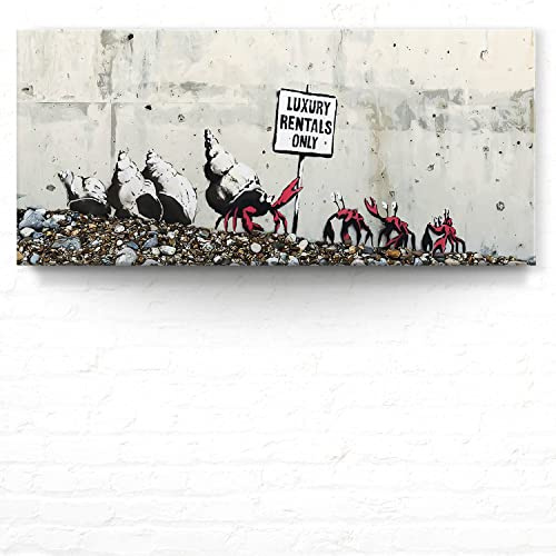 Banksy Art Graffiti Leinwand-Bild, Krabben Wohnung als Wandbild, 110x50cm cm groß, Street Art Banksy-Style als Kunstdruck zur Wand-Deko. Coole Banksy Wandbilder für Wohnzimmer, Büro