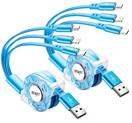 USB C Multi Fast Charging Cable 4A [2Pack/1.2m] Retractable Multi Charger USB A to Type C/Lightning/Micro USB Port 3 in 1 USB Cable for Samsung Galaxy,iPhone,Huawei,LG,Google,Tablets,HTC,Sony and More