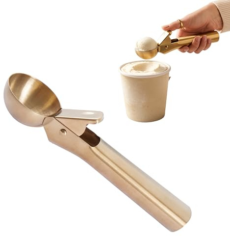 Premier Housewares Barron Gold Stainless Steel Ice Cream Scoop Trigger | Stainless steel, light gold finish, trigger release, easy-grip handle, 18cm, ideal for ice cream, gelato & sorbet