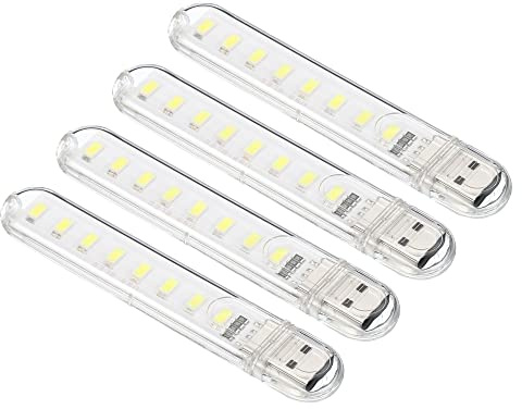 PATIKIL 6000-6500K Mini USB LED Light, 4 Pack 1.7W Portable Night LED Light Stick Slim Lamp Module for Camping Laptop Keyboard, Clear White Light