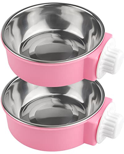 XINMEIWEN Lot de 2 gamelles Amovibles en Acier Inoxydable à Suspendre pour Animaux de Compagnie, gamelles de Nourriture pour Animaux de Compagnie, gamelles pour Nourriture, Eau, pépinière (Rose)