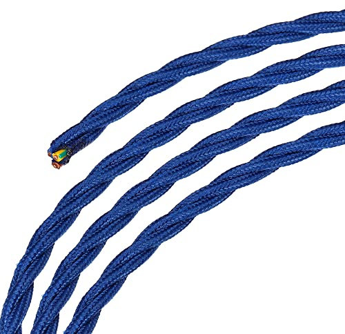 sourcing map Twisted Cloth Covered Wire 3 Core 18AWG 3.0m/9.84ft, Vintage Woven Fabric Electrical Cable for Pendant Light DIY Project,Blue